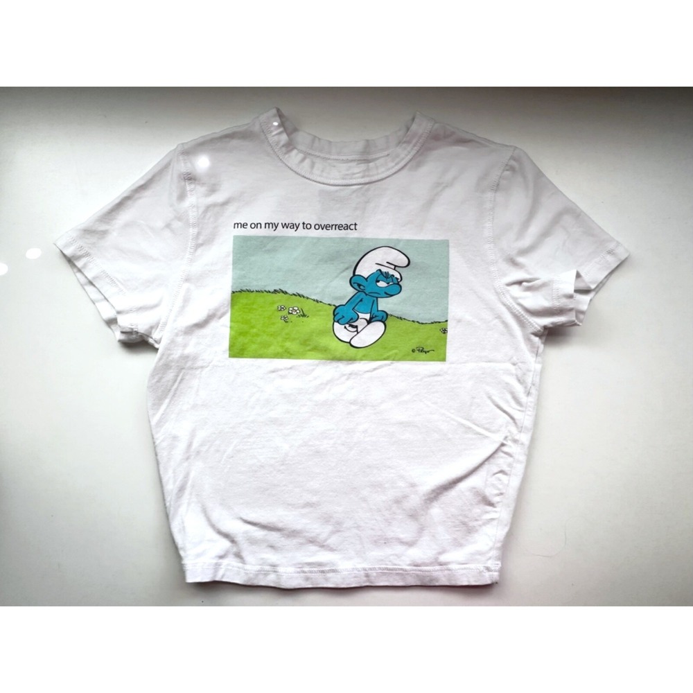 The Smurfs Me On My Way To Overreact Graphic T-Shirt White Kids Medium